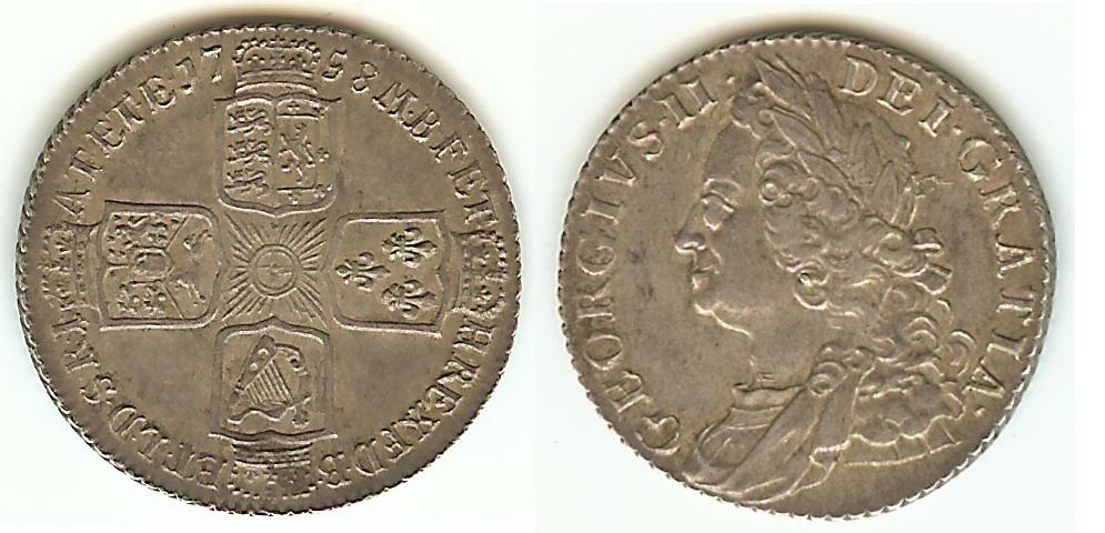 England Shilling 1758 AU/Unc